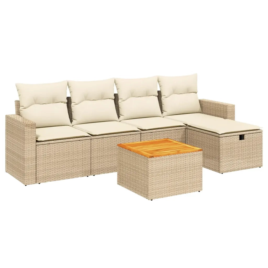 Set Divano da Giardino 6 pz con Cuscini Beige in Polyrattan