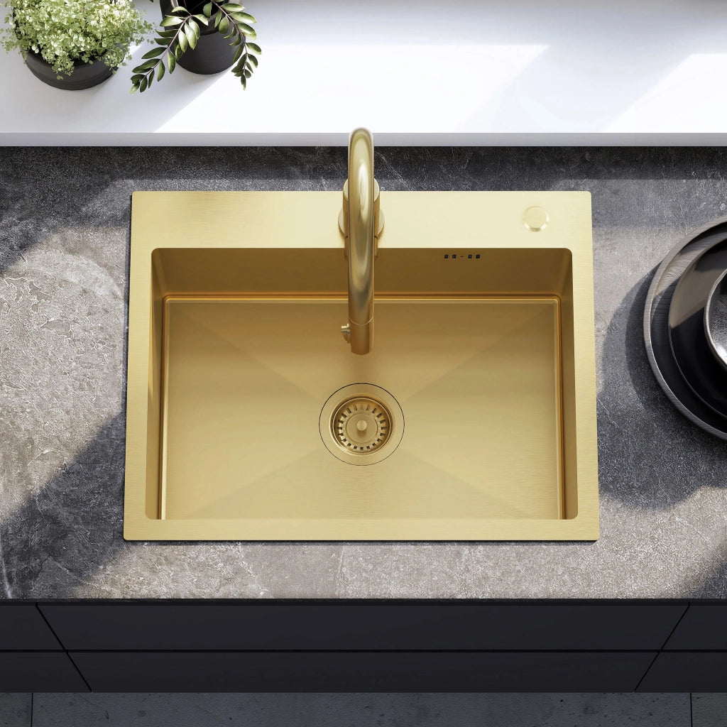 Lavello In Acciaio Liam Brush Gold con rubinetto da cucina