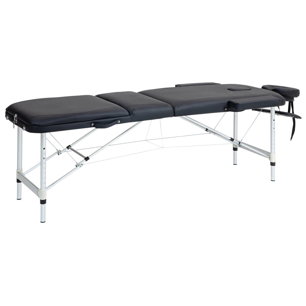 Lettino da Massaggio Pieghevole ad Altezza Regolabile, in Alluminio e Plastica, 215x81x61-84 cm, Nero