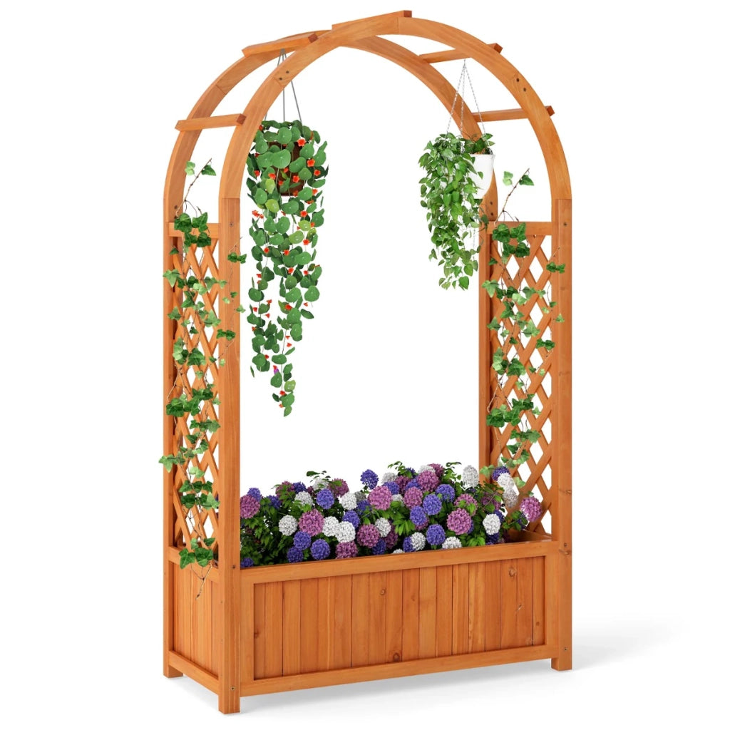 Fioriera rialzata da giardino 83 x 36 x 146 cm con traliccio rimovibile e rivestimento in legno marrone 20_0010465