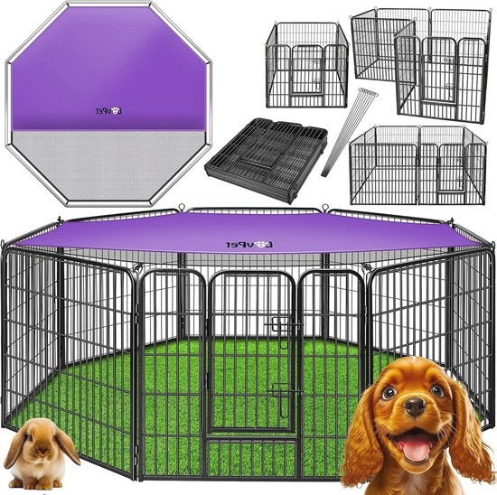 Recinzione per Cani con Porta - Recinzione Portatile per Animali da Compagnia | Recinzione per Animali da Compagnia adattabile per Cani, Gatti, Conigli e Cavi - XXL Nero