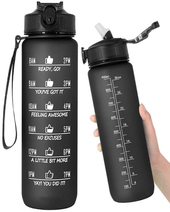 Ottimale 32 oz - Sportfles Portatile - Rientrante con Tappo di Canne - Marcatura dell'Orario - Progetto Improntato - Collo Ampio per Blocchi di Ghiaccio