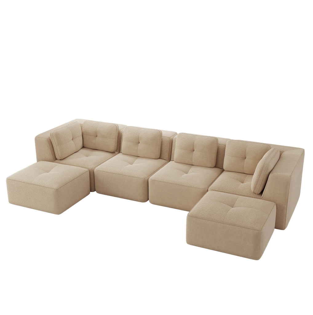 Divano angolare modulare in velluto a coste Beige; 386x177x69 cm; senza montaggio