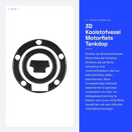 Tankpad 3D a Koolstofvezel - Stickers per Moto - Protezione dal Carburante - Ultra-scivoloso - Facile da Applicare - Nessun Danno all'Osservabile - Sticker per Tank