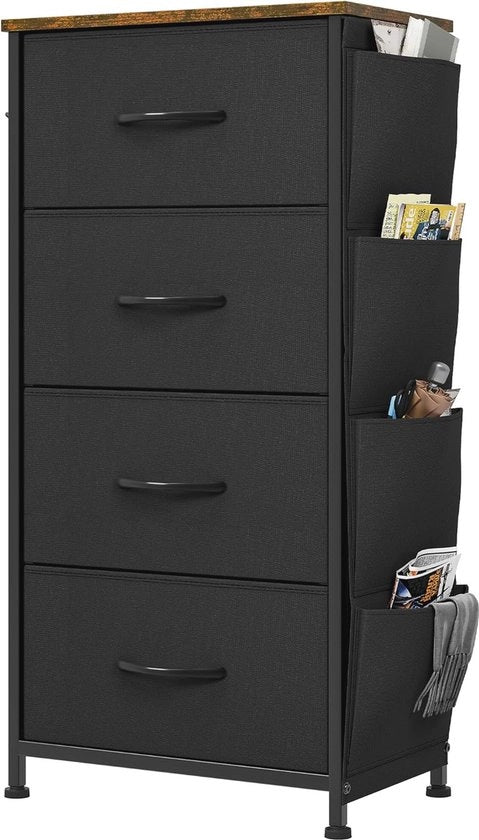 Comodino con 4 contenitori e ganci per soggiorno e camera da letto - Comò con coperchio in legno