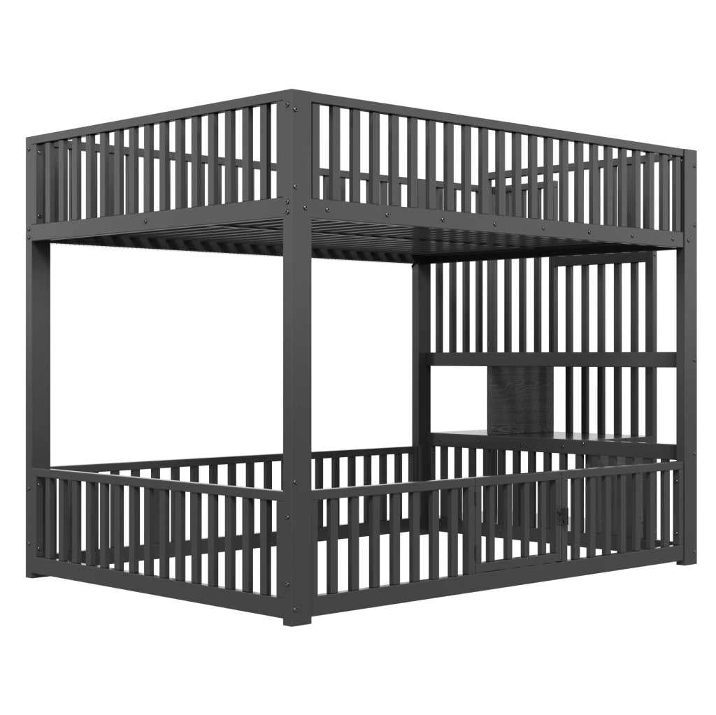 Letto a castello 140x200 con scala contenitore; LED; MDF e metallo; nero