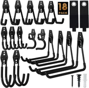 Set di attrezzi per garage a 18 - Grucce pesanti - Grucce a forma di U, J e S - Attrezzo per giardinaggio/Beugolo di appoggio - Facile da installare - Spazio di stoccaggio extra - Grucce per stoccaggio