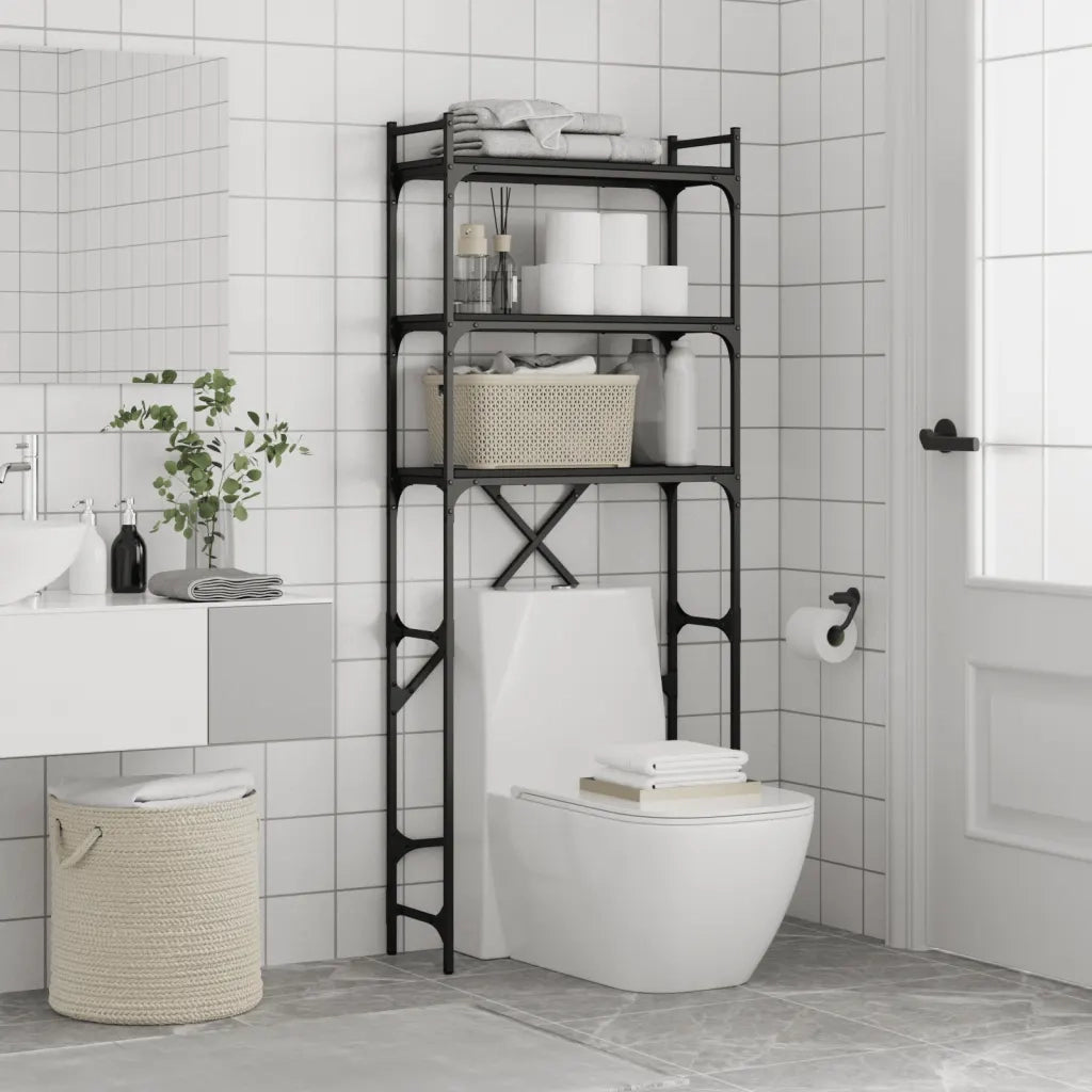 Scaffale per Lavatrice Nero 67x25x163 cm in Legno Multistrato 838983