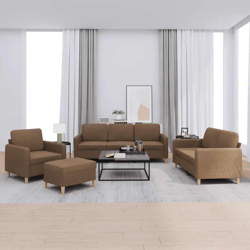 Set di Divani 4 pz con Cuscini Marrone in Tessuto