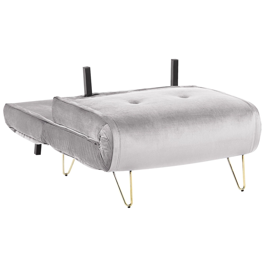 Divano letto piccolo velluto grigio 1 posto letto pieghevole senza braccioli con cuscino gambe in metallo dorato glamour