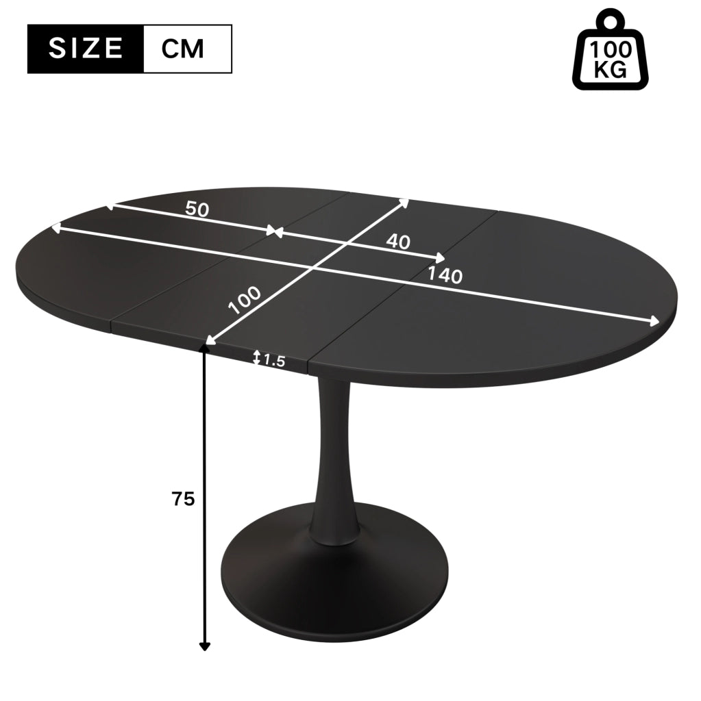 Tavolo da pranzo ovale estensibile 100/140x100x75 cm; MDF nero