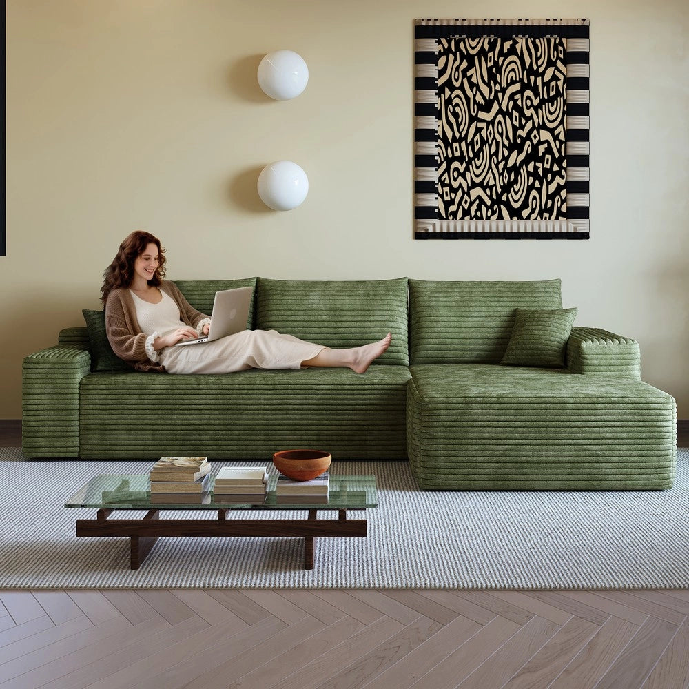 Divano angolare chaise longue ¨C Minimal ¨C verde velluto 270cm imbottito