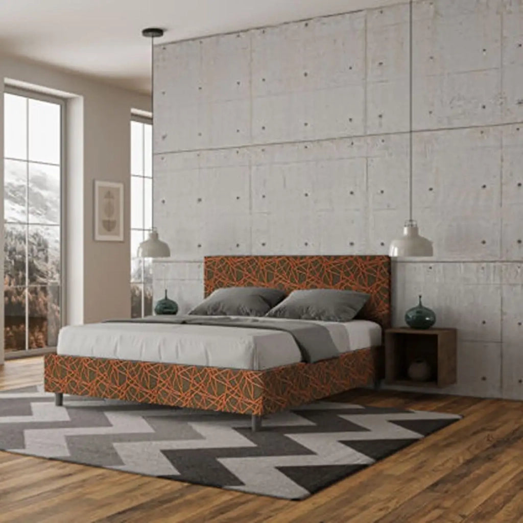 Letto matrimoniale contenitore imbottito 160x200 tessuto Era 4 arancio Adele