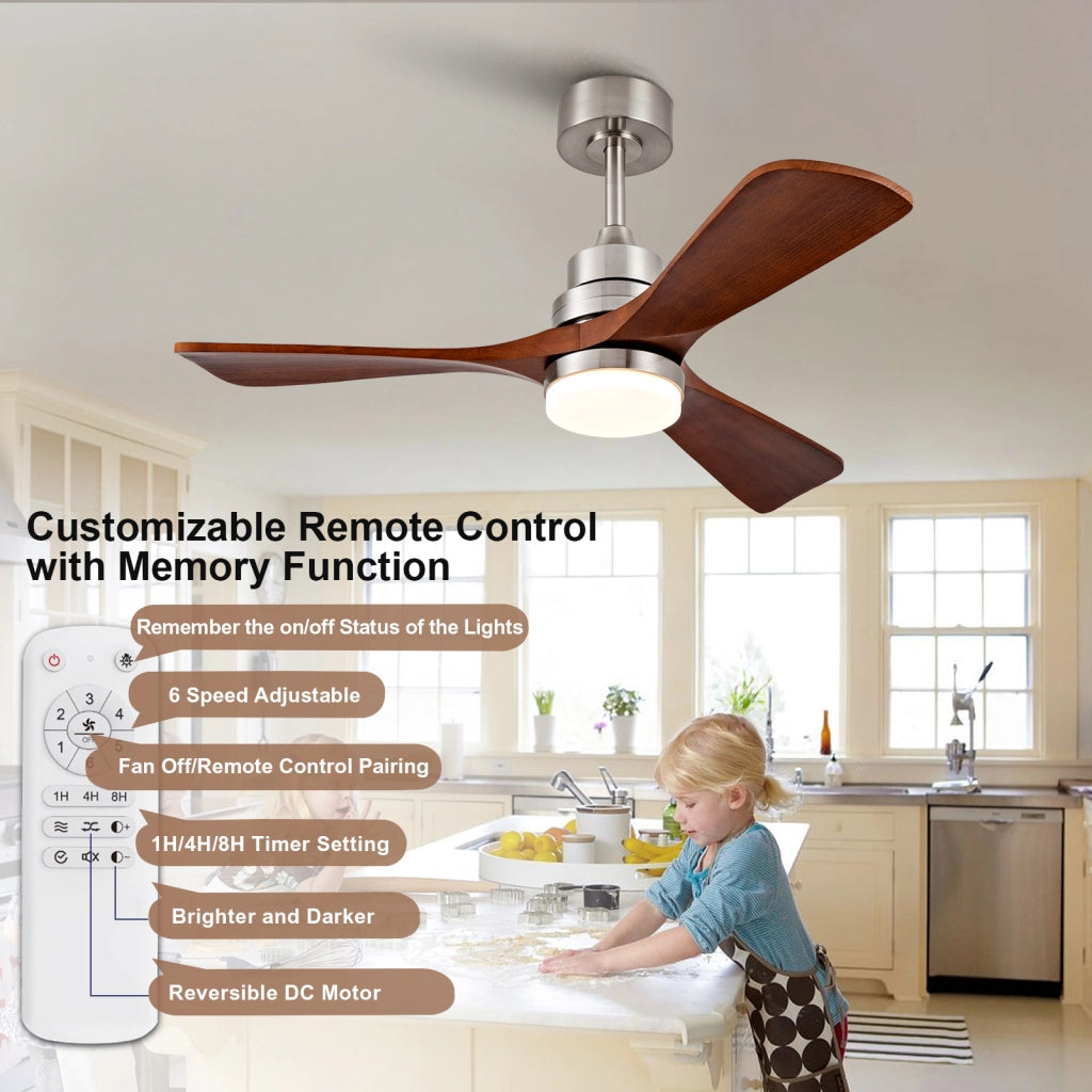 Ventilatore da soffitto in legno 42 pollici con luce e telecomando, per interni ed esterni, 3 pale legno, 3CCT dimmerabile, 6 velocit¨¤