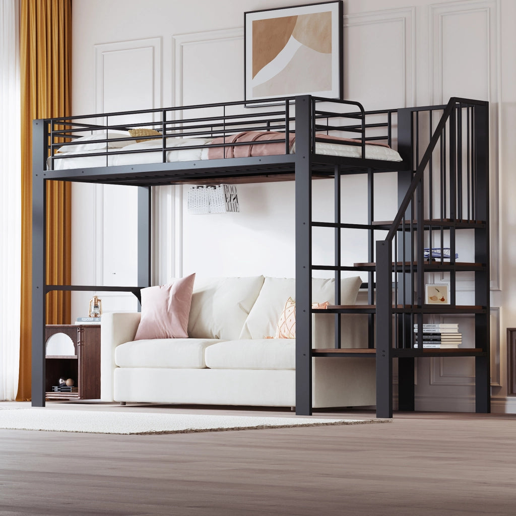 Letto a castello nero in metallo e legno con spazio di stoccaggio 90x200 cm