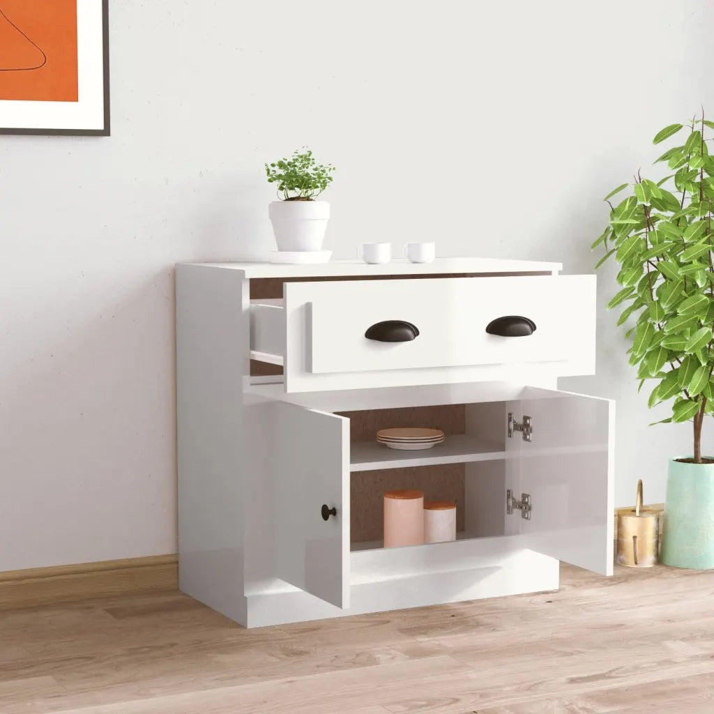 Credenza Bianco Lucido 70x35,5x67,5 cm in Legno Multistratocod mxl 78315