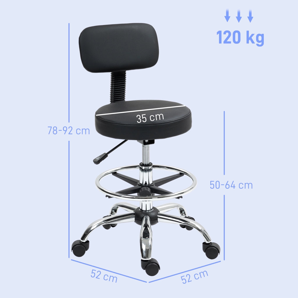 Sedia da ufficio ergonomica girevole in pelle sintetica con poggiapiedi regolabile nera 52 × 52 × 78-92 cm