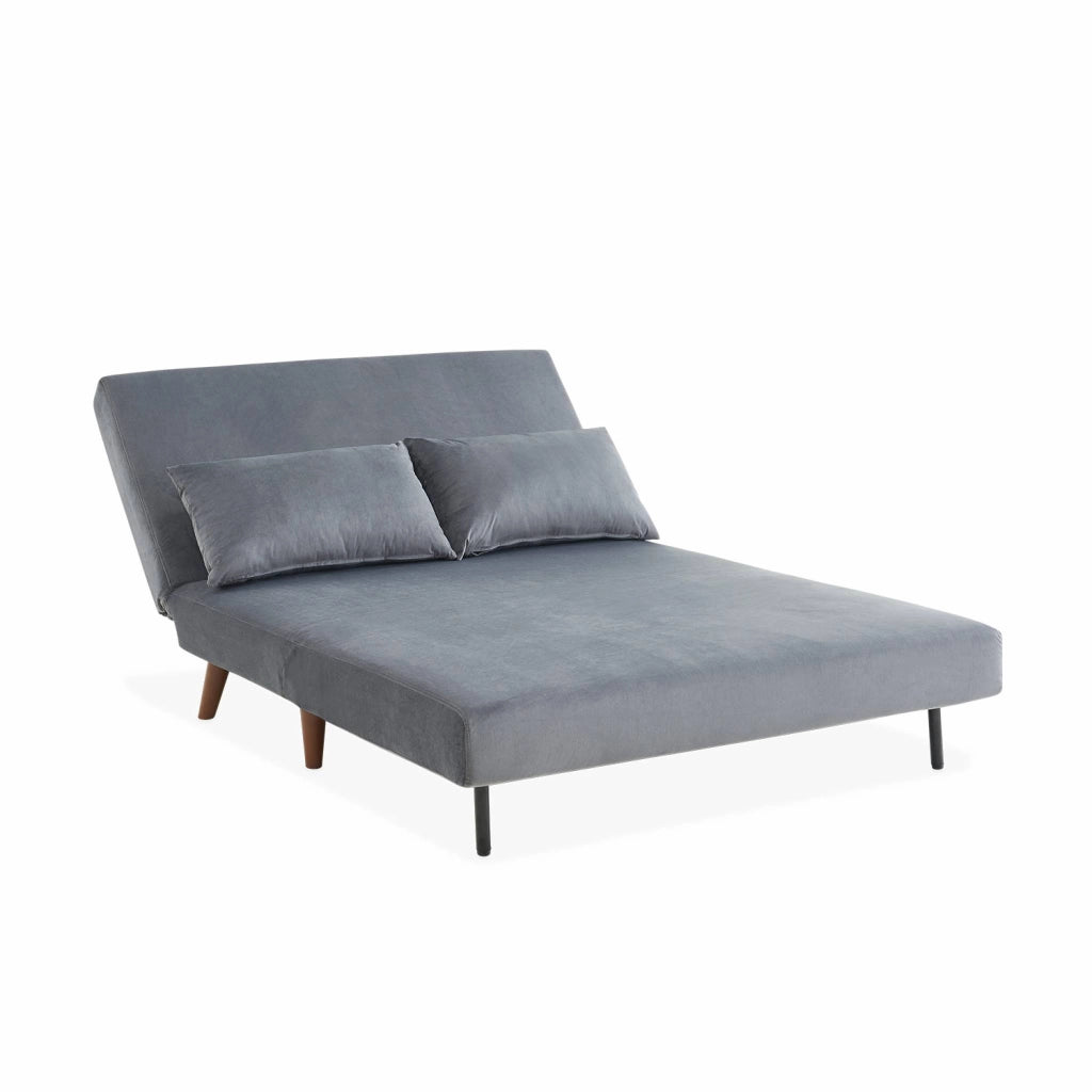 Divano letto in velluto liscio, 2 posti, grigio scuro