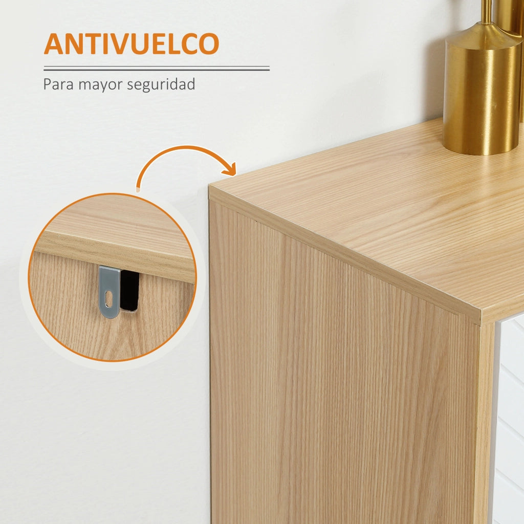 Credenza con Antivuelco ¨C Zephmum ¨C Bianco e Naturale 120x35x77,4 cm