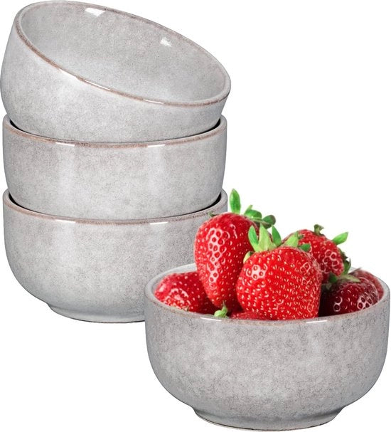 Set di piatti in ceramica, con 4 contenitori muesli 240 ml, piatti per pasta, insalata, cereali, zuppe, dessert, set di servizio lavastoviglie resistente, grigio chiaro