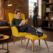 Reclining Armchair With Footstool, Mustard Yellow Velvet