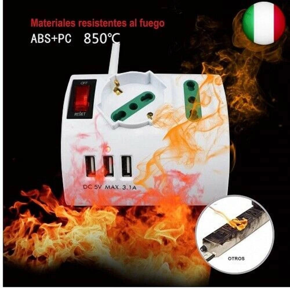 Trade Shop - Multipresa Elettrica Da Scrivania Tavolo Con 3 Presa 3 Usb Bianco Shuko Bipasso -