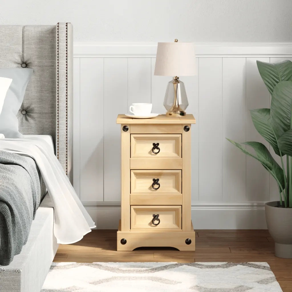 Comodino-Tavolino da notte Corona 35x32,5x58 cm in Legno Massello di Pino 356849