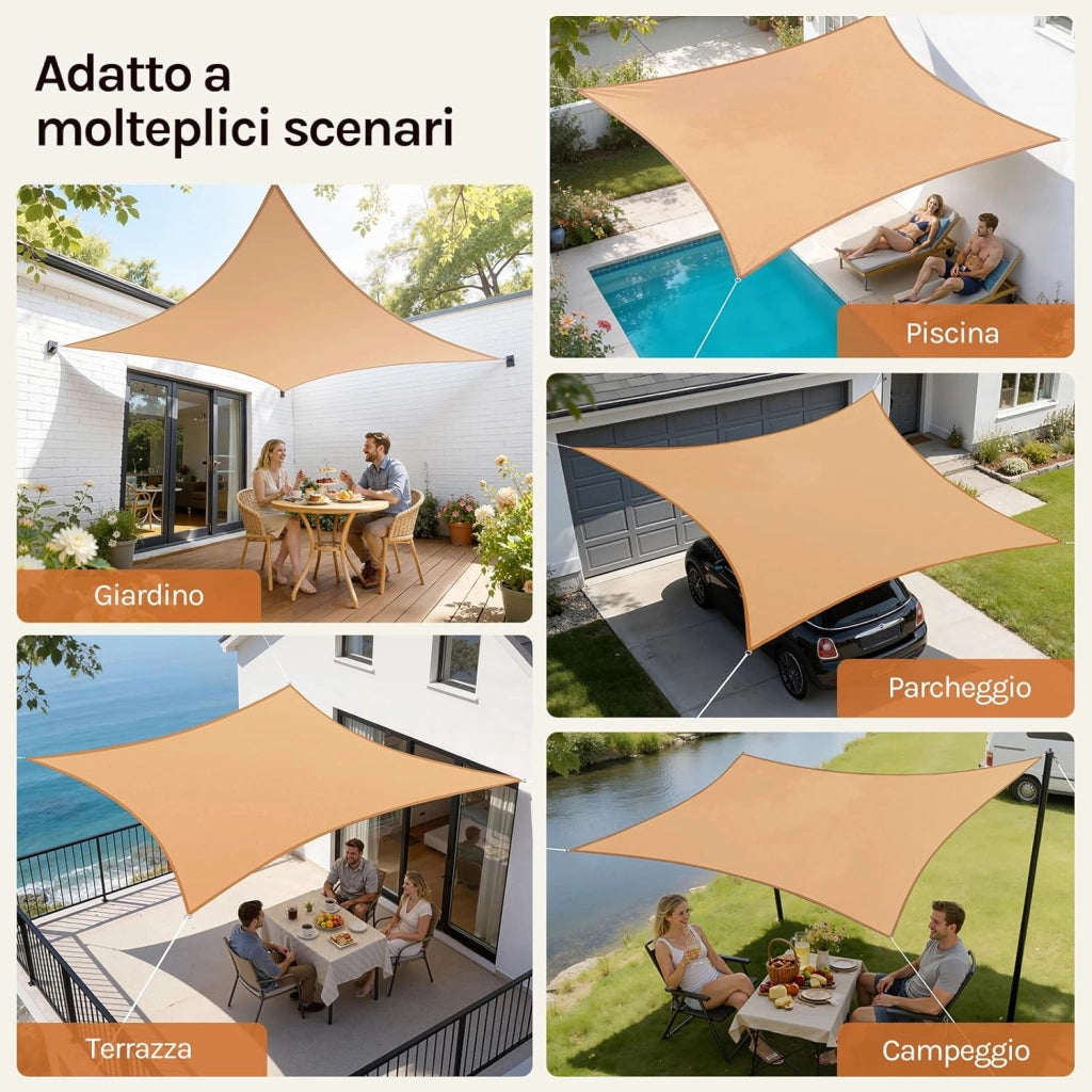 Vela ombreggiante 4x5m in HDPE 180 g/m² Traspirante Tenda a Vela Parasole Rettangolare Protezione Solare Respirante Anti UV Giardino Esterni Grigio