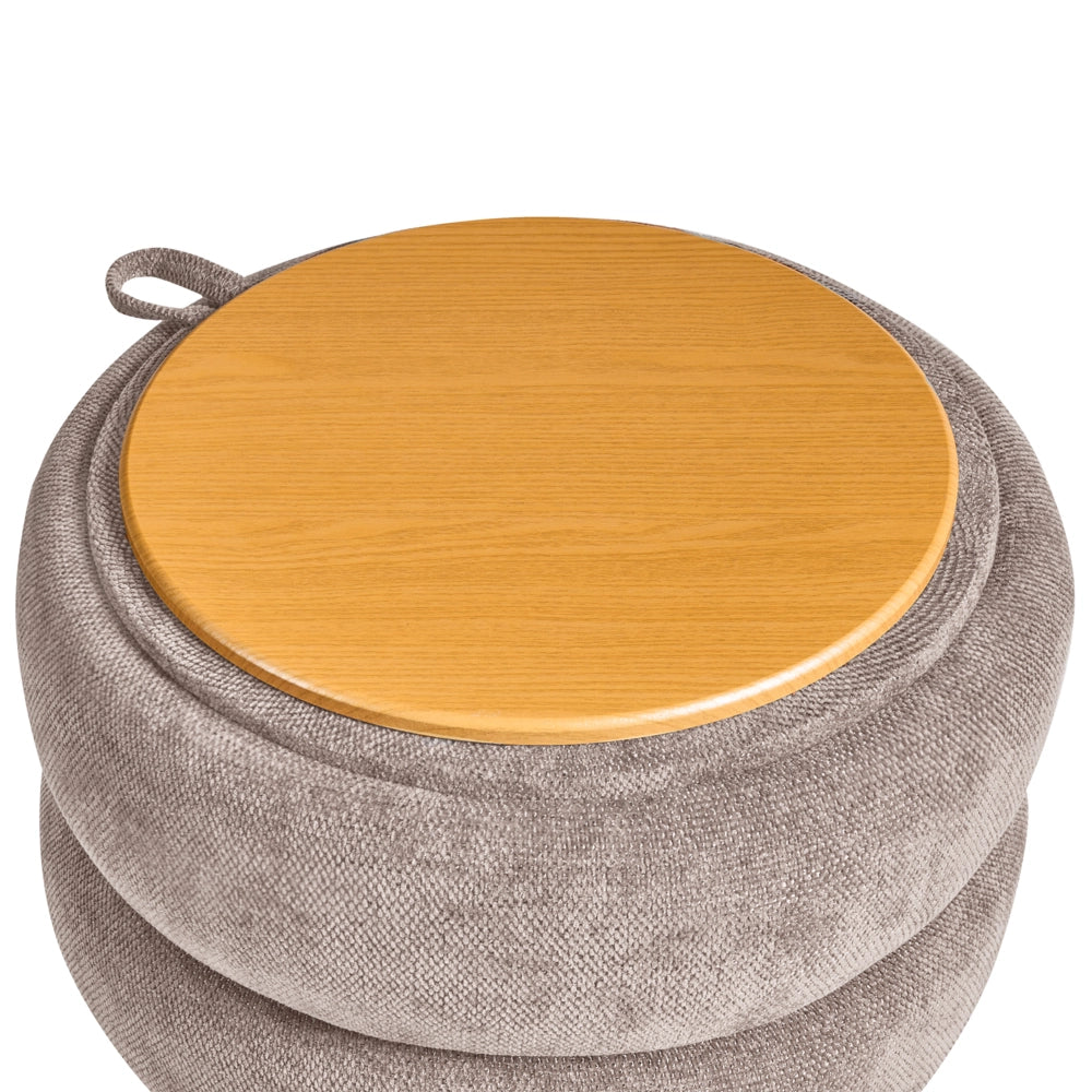 Pouf in ciniglia tortora 40 x 41 cm con sgabello portaoggetti Design moderno