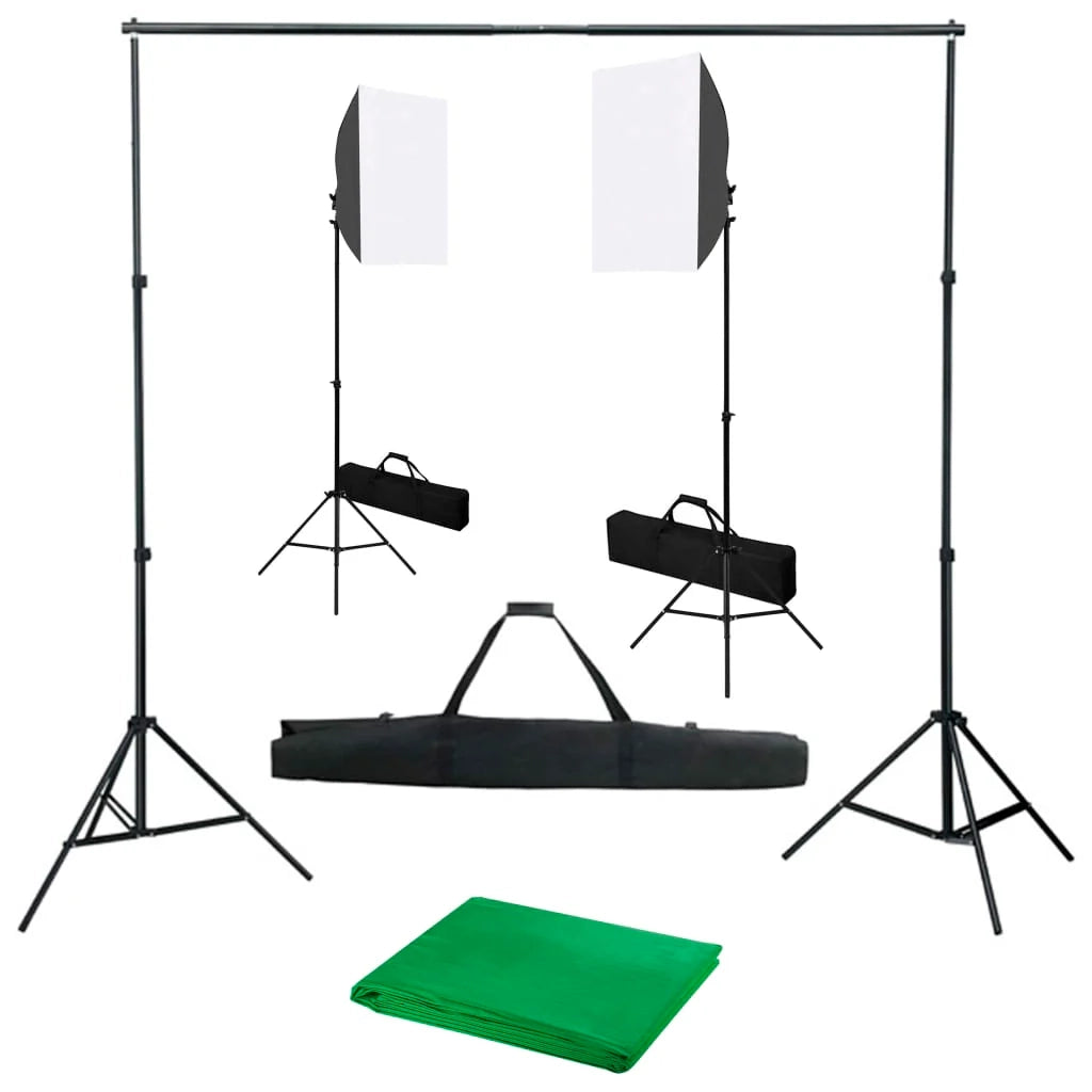 Kit professionale per studio fotografico con softbox e fondale verde 02_0001431
