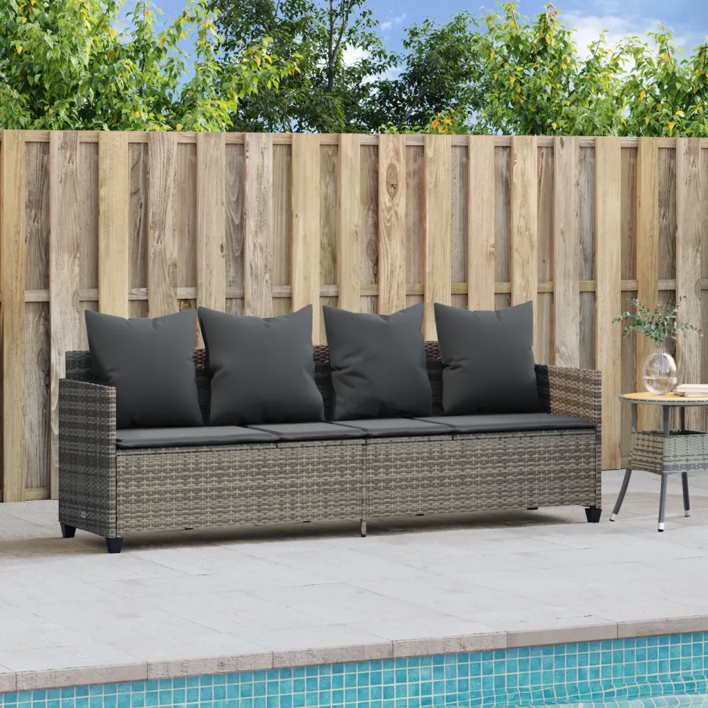 Lettino Prendisole con Cuscini GrigioÂ in Polyrattan