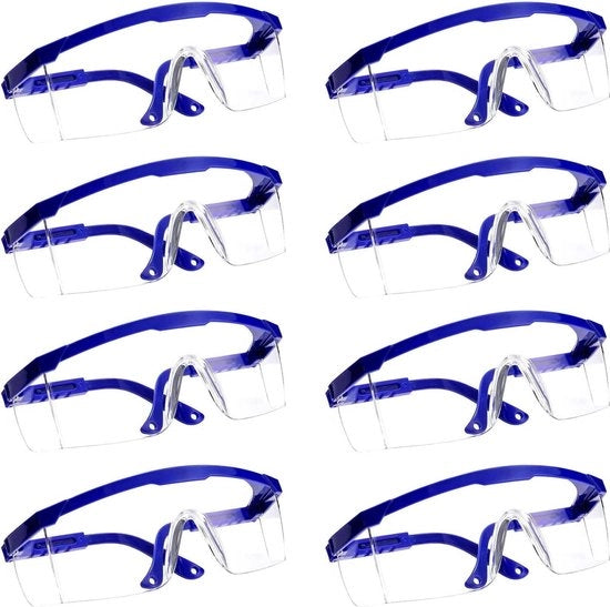 Occhiali di sicurezza 8 pezzi trasparenti con inserti in gomma per naso e orecchie per una protezione sicura - occhiali di protezione per laboratorio con lenti resistenti ai graffi (blu)