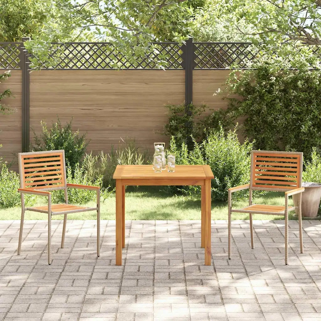 Set da Pranzo per Giardino 3 pcs Beige Legno di Acacia Massello