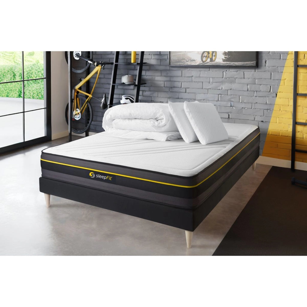 Pacchetto letto completo - Materasso 200x200cm + Box spring con doghe (kit) + 2 cuscini + Piumino - Active