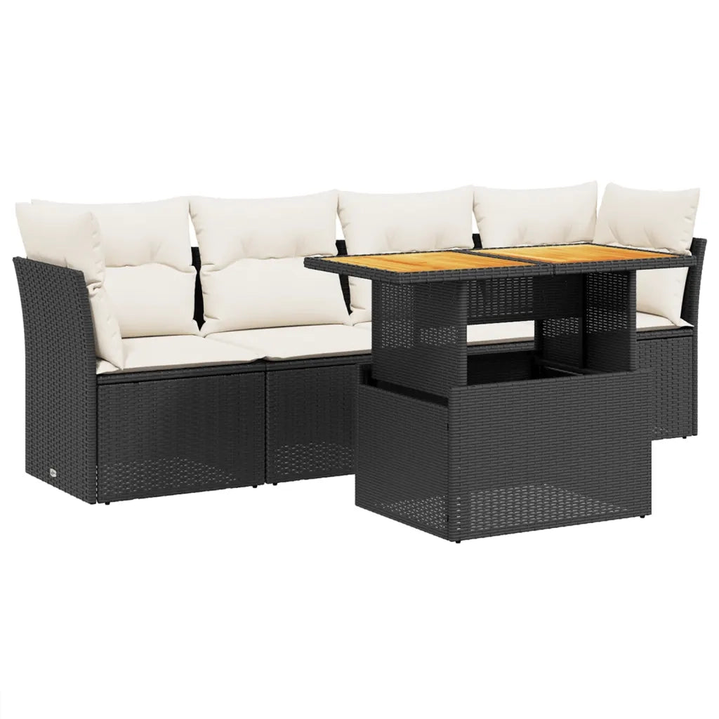 Set Divani da Giardino 5 pz con Cuscini in Polyrattan Nero 3270664