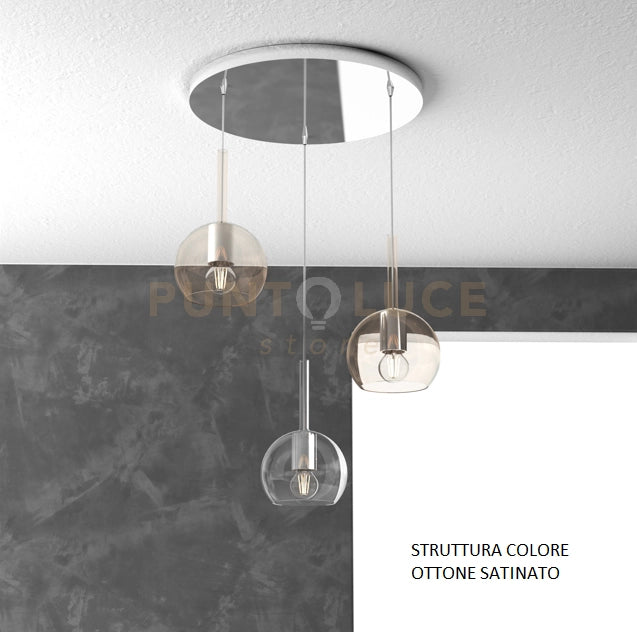 SOSP. OTTONE SAT. TONDA 3 LUCI VETRI TUTTI PICCOLO (1 X TRASPARENTE + 2 X AMBRA) 1155OS-S3 TP-TA