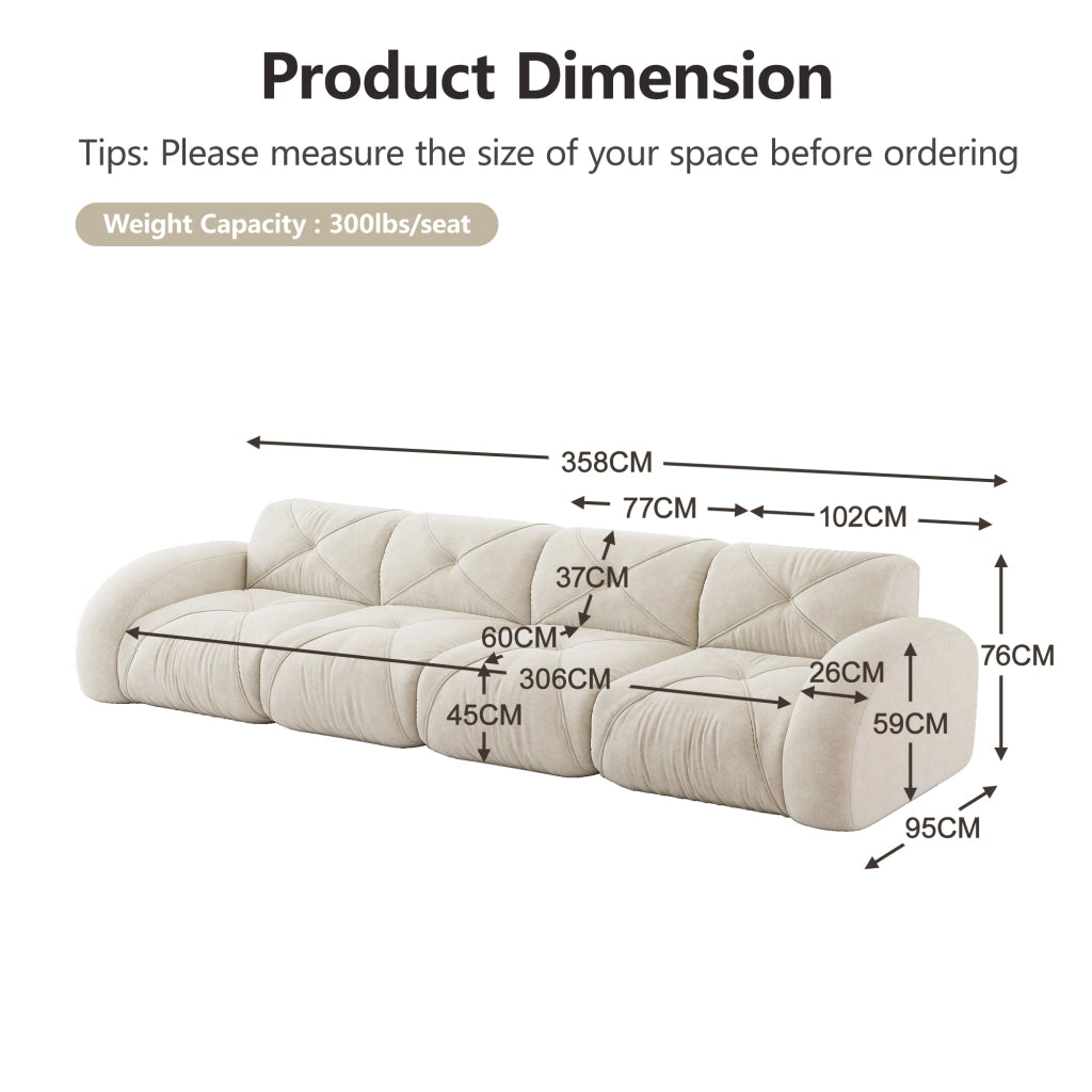 Divano Modulare 4 Posti in Tessuto Chenille ¨C MINIMAL ¨C Bianco, Senza Montaggio