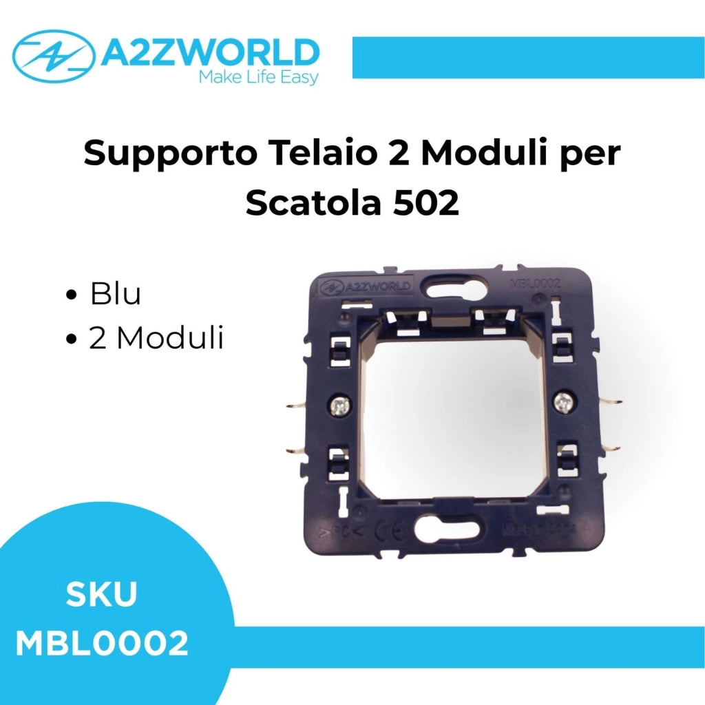 Supporto Telaio 2 Moduli Per Scatola 502 MBL 2M Blu Compatibile Bticino Living BLN0202