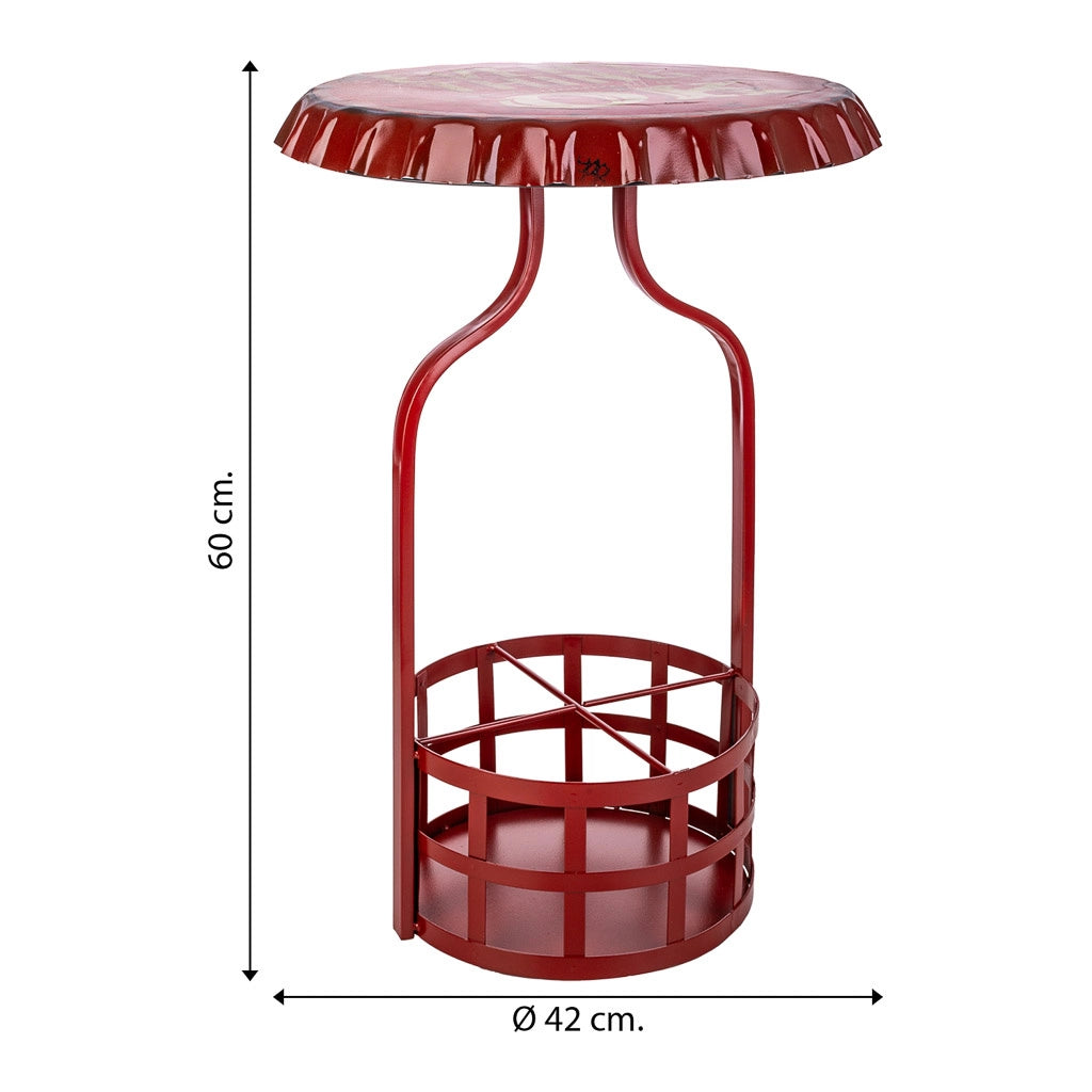 Tavolo portabottiglie in metallo rosso 42x42x60h