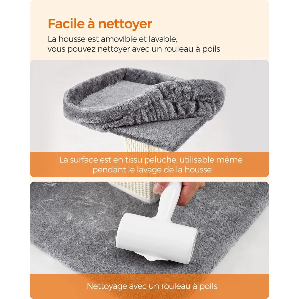 Tiragraffi per gatti con piattaforma in tessuto di peluche 40 x 30 cm albero per gatti altezza 71 cm palo in sisal con nappa grigio chiaro 12_0006010