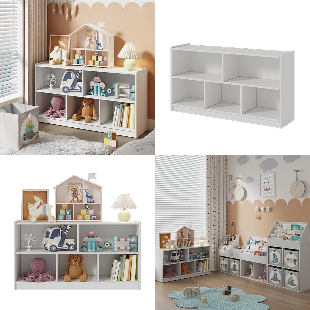 Scaffale per bambini Conny, Bianco, 112 x 60.5 cm, adatto per riporre giocattoli e libri