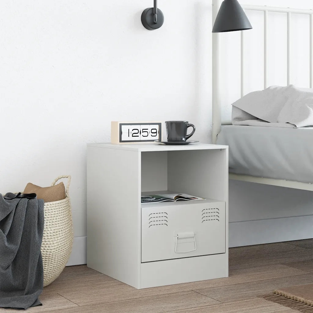 Comodino | Armadio da Notte | Mobiletto da notte Bianco 34,5x39x44 cm in Acciaio