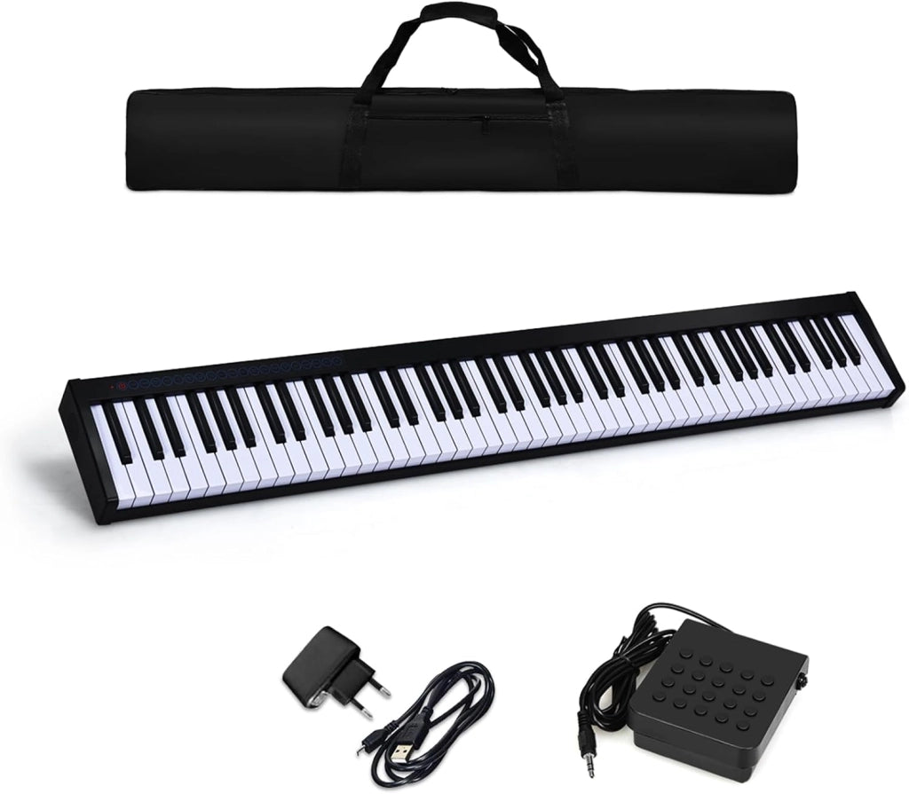 Tastiera Musicale 88 Tasti, Pianoforte Digitale Portatile con Custodia, Pianola con 128 Ritmi e Toni, Pedale Sustain, MIDI, USB e Funzione di APP Bluetooth (Nero)