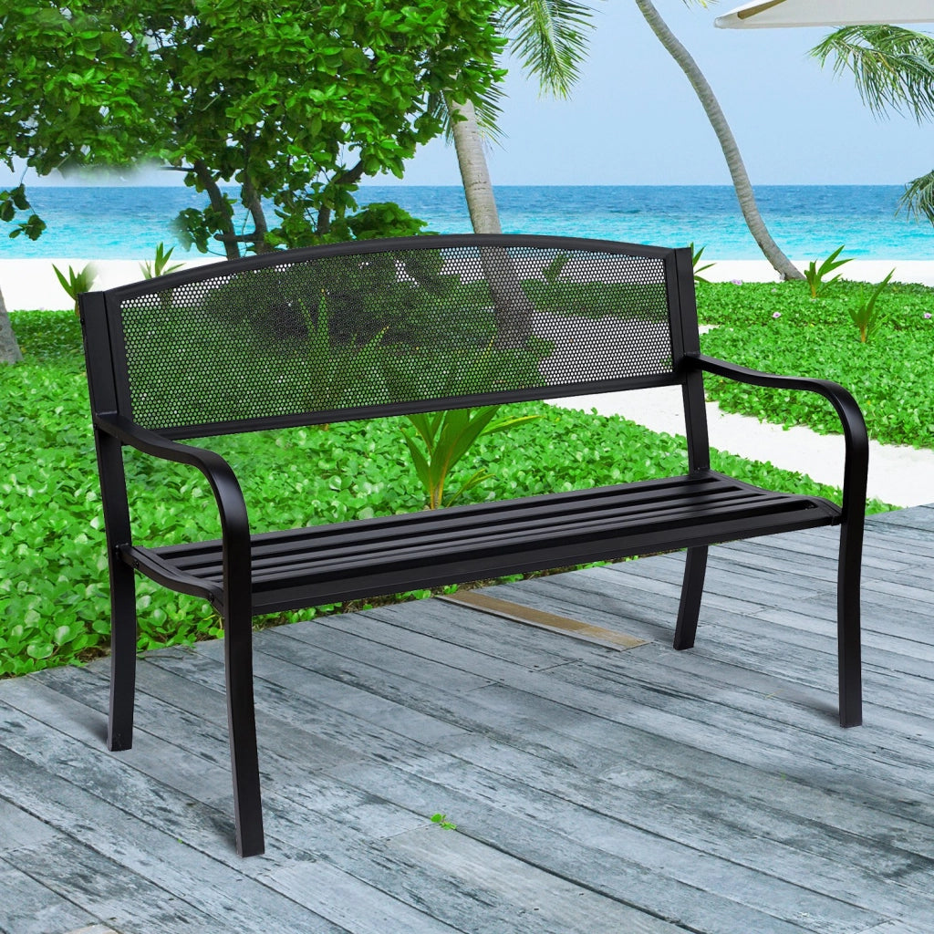 EasyComfort Panchina da Esterno Panca da Giardino Max 240kg Metallo 127 × 60 × 85cm Nero