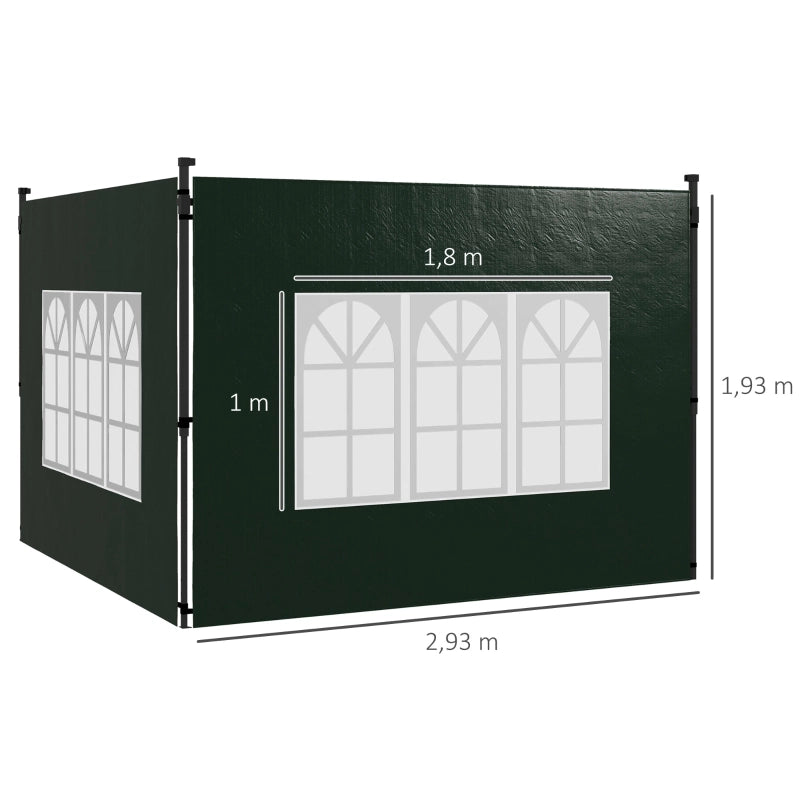 Set di 2 pannelli laterali per gazebo 3x3 e 3x6, impermeabili, con finestre, verde scuro.