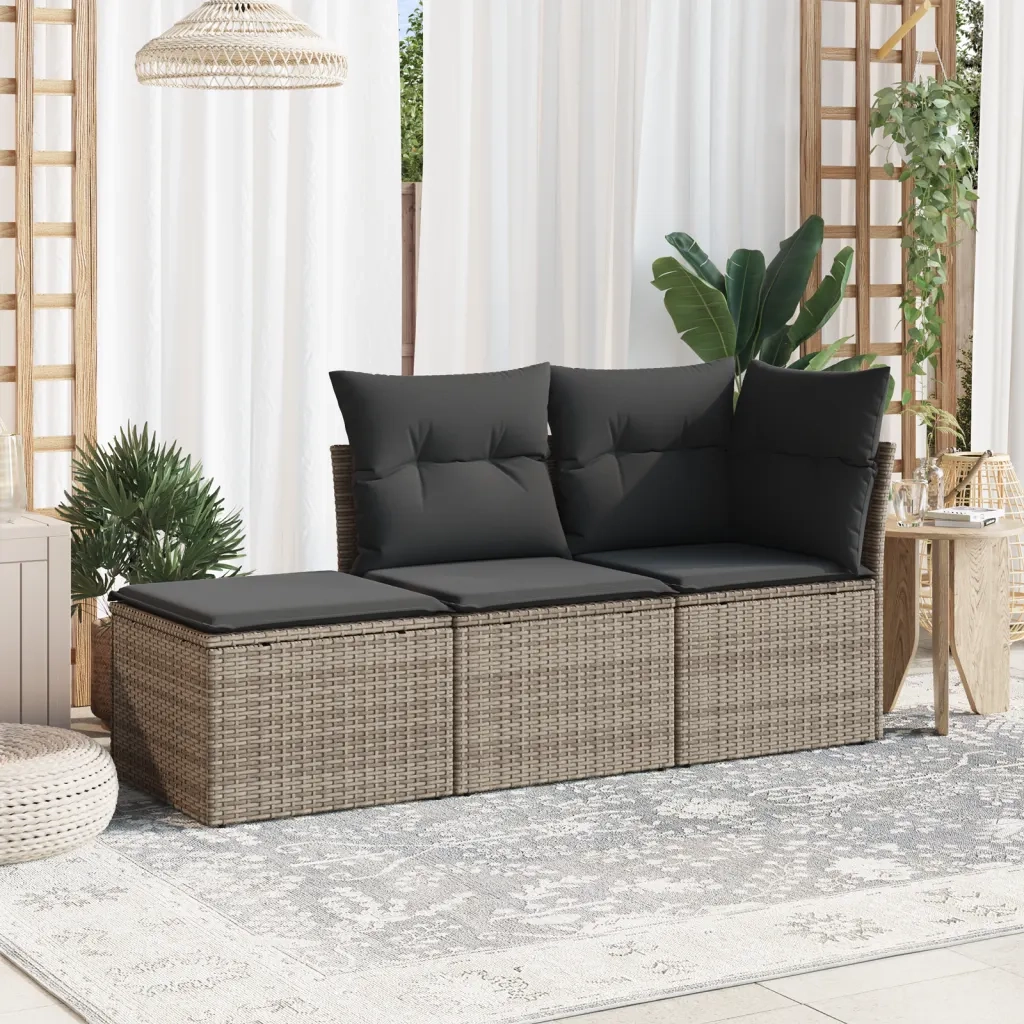 Set Divani da Giardino 3 pz | Set Salotto da Giardino con Cuscini Grigio in Polyrattan