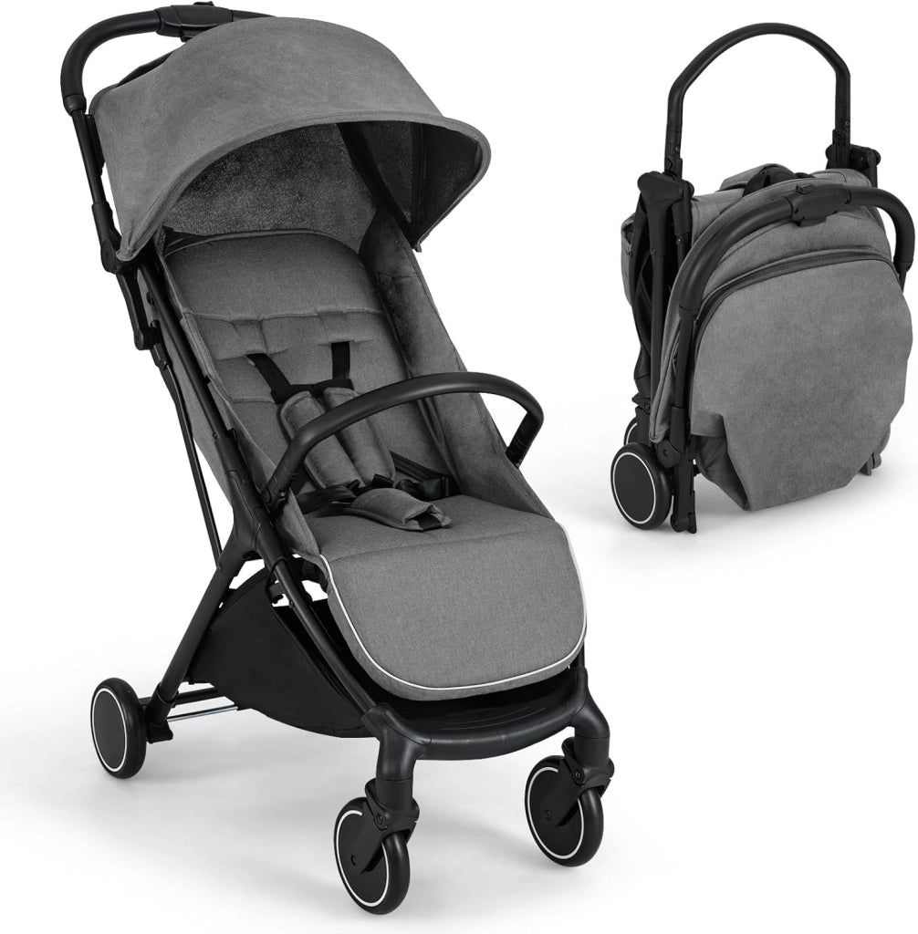 Passeggino Leggero Pieghevole per Bambini, Passeggiono Compatto con Schienale e Cappotta Regolabile, Cinture di Sicurezza a 5 Punti, Ruote con Freno, Fino a 15 kg (Nero)