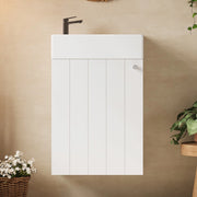 Mobile sottolavabo sospeso da bagno con 1 anta e chiusura soft-close, in MDF e ceramica, bianco, 41 × 23 × 62,5 cm