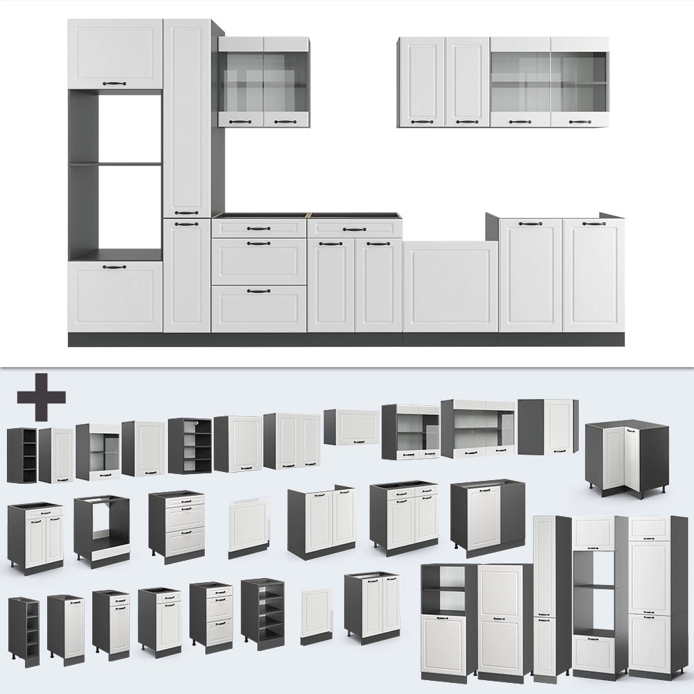 Vicco Cucina componibile Bianco casa di campagna/antracite 350 cm con armadio alto, senza piano di lavoro