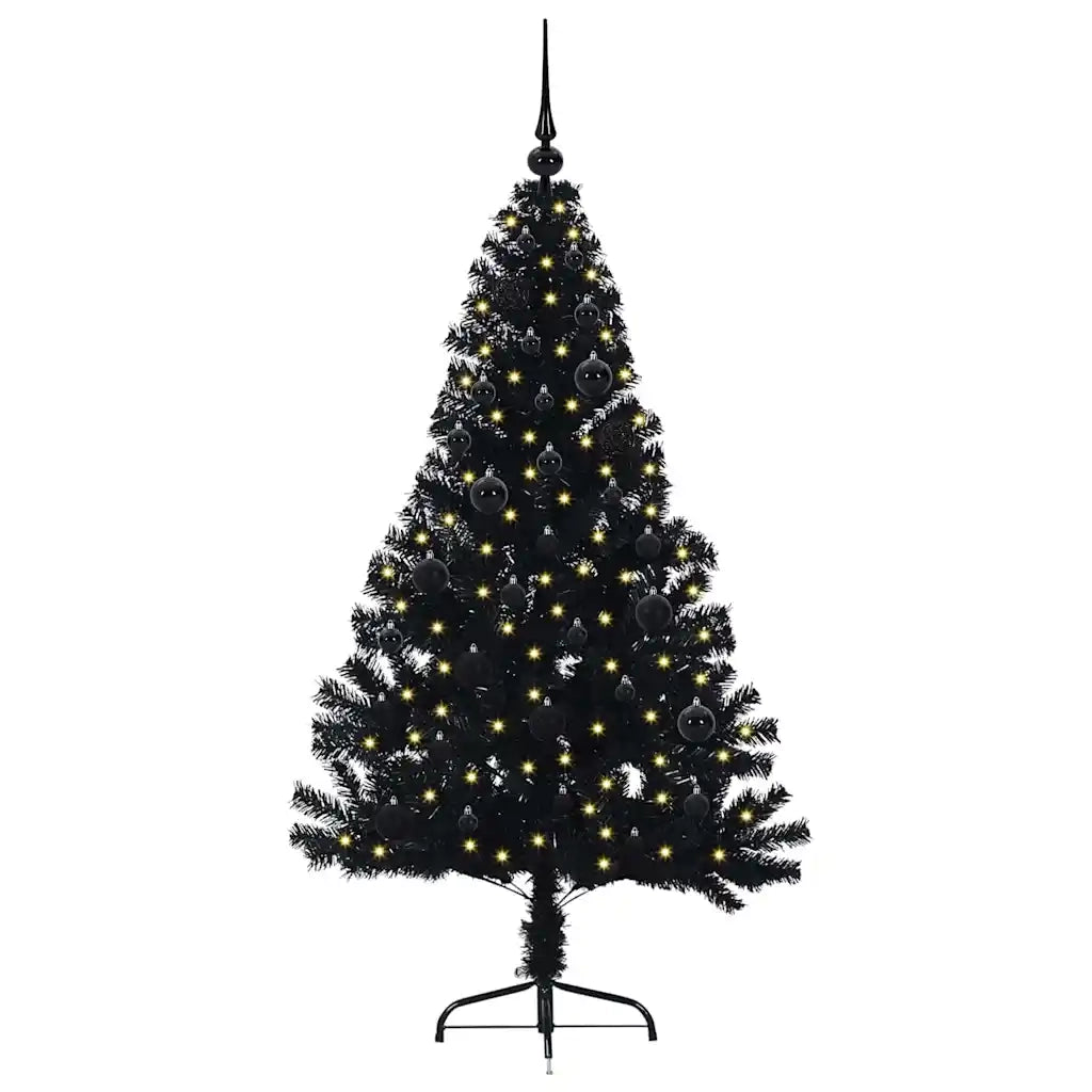 Albero di Natale Artificiale-Albero Natalizio con luci integrate Nero 150 cm PVC 321482